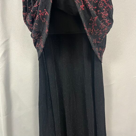 VTG Alex Evenings Maxi Gown Women's 10 Black Red Floral Glitter Sparkles V-Neck - Picture 6 of 12